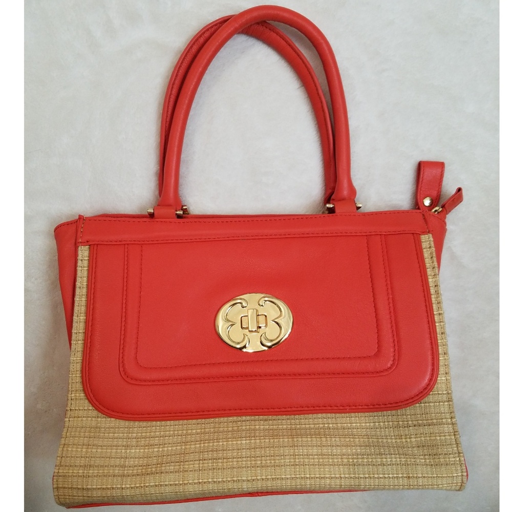 Emma Fox Orange and straw handbag